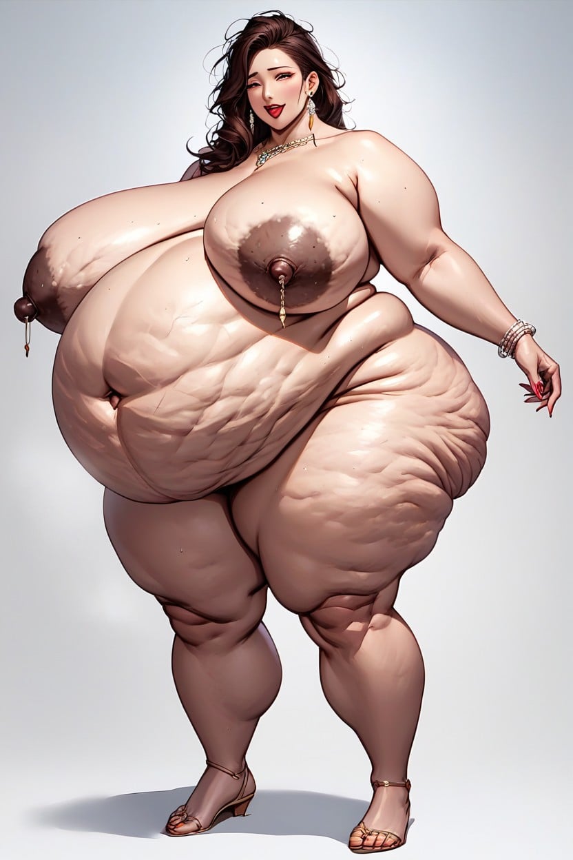 Nude Body, Fat Rolls And Deposits Cover All Her Body, Hyper Gigantic Pregnant Like Belly BBW AI Porn
