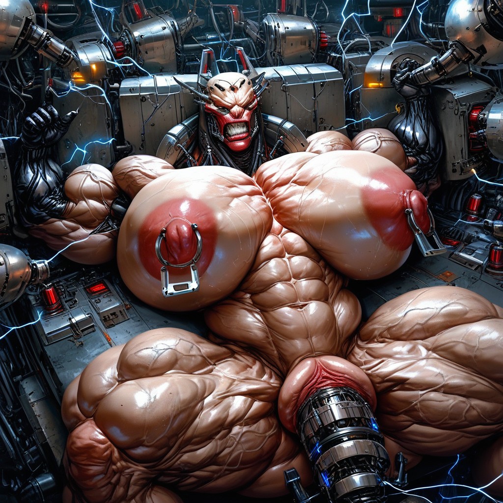 Huge Muscles, Machines Holding Arms, Hyper Muscles AI Porn
