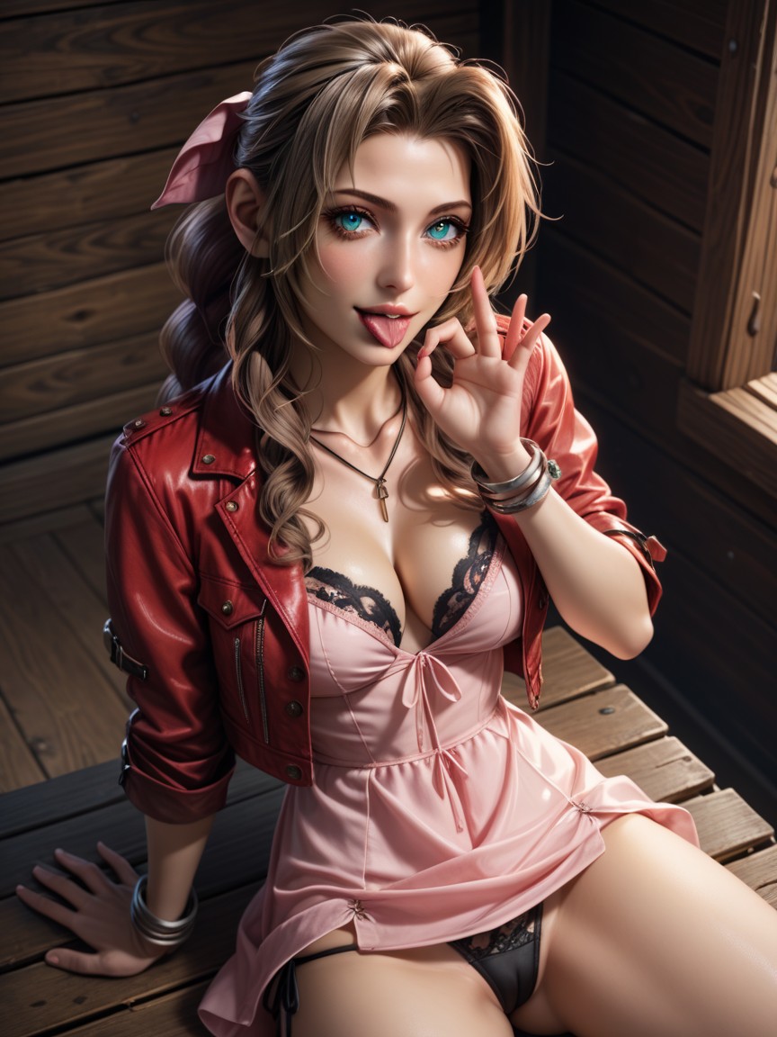 Wearing Pink Slit Chemise Dress, 18+, Light Brown Hair Hentai AI Porn
