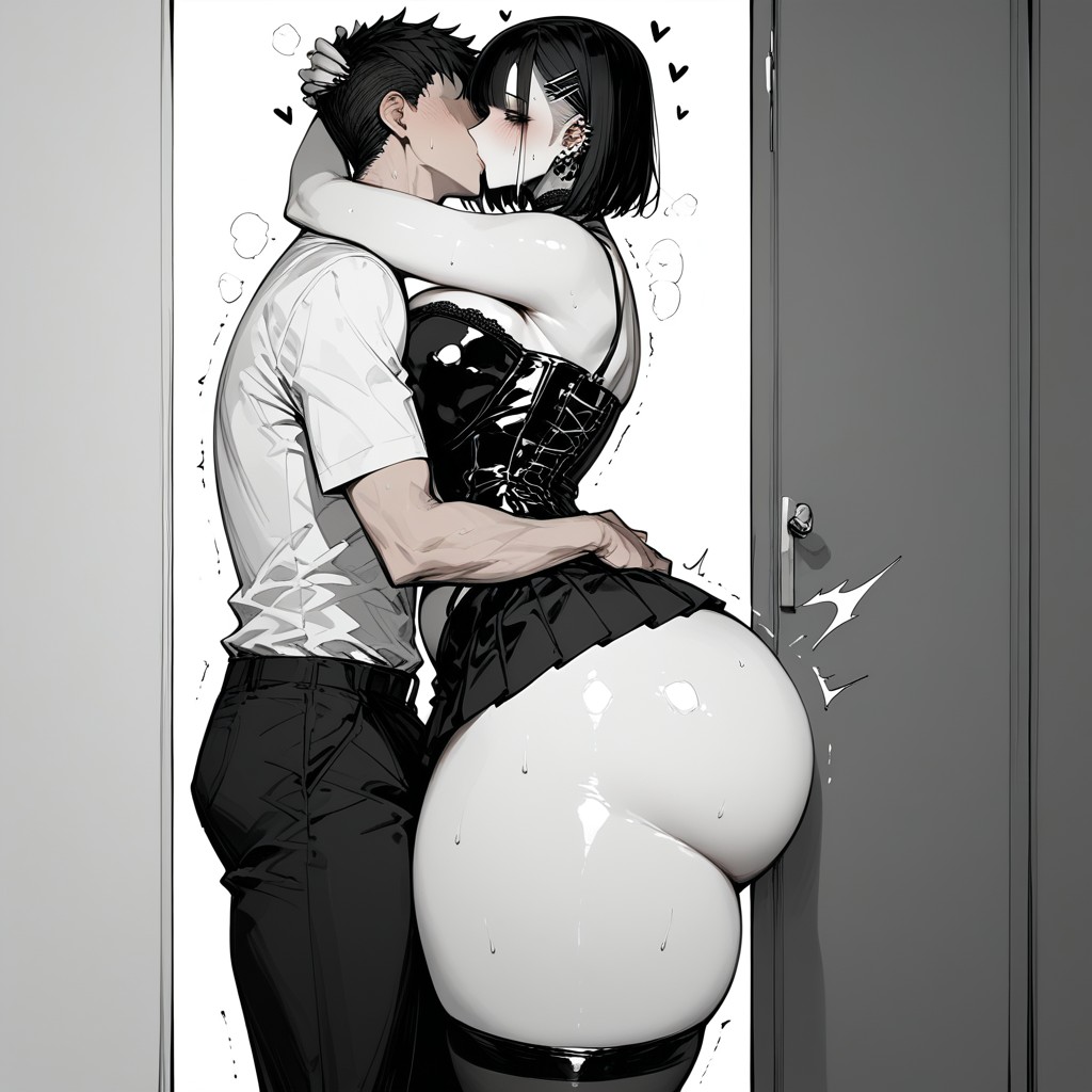 In The Background White Skinned Male, Looking At The Viewer, Groping Hentai AI Porn
