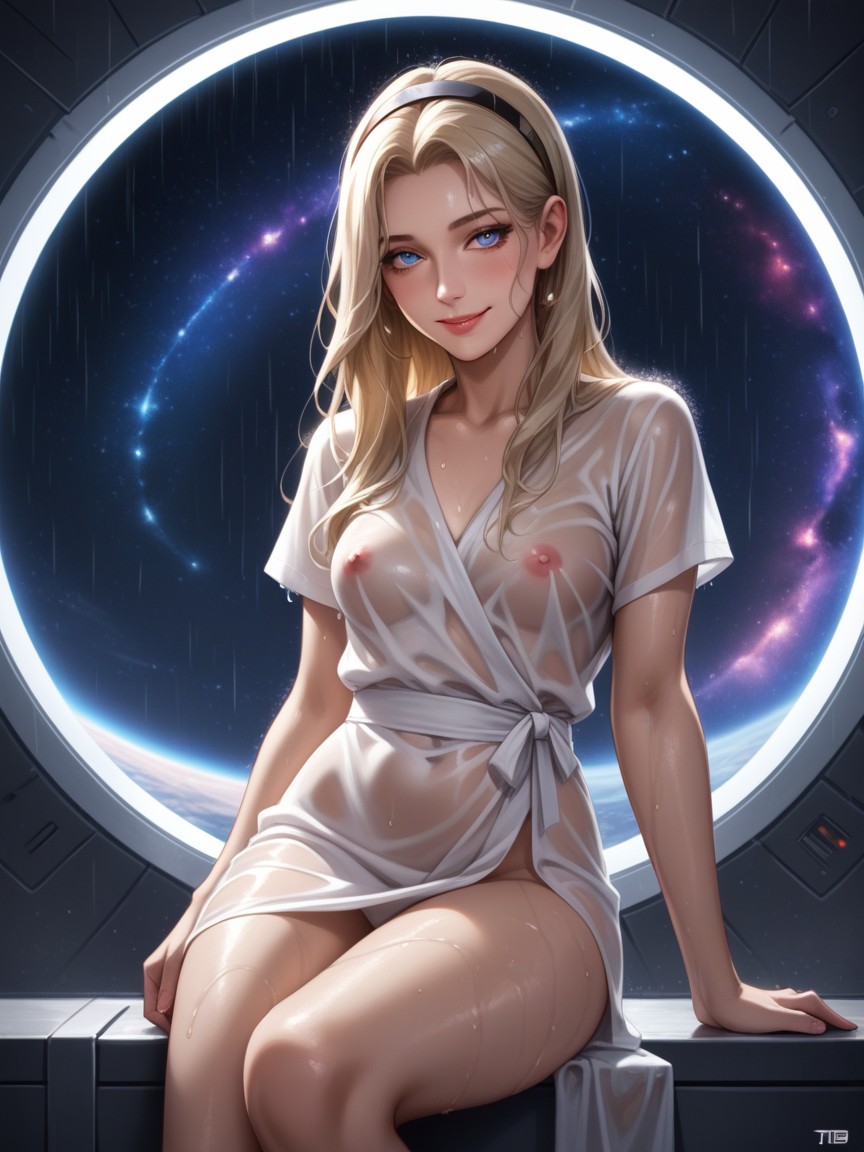 Wet Clothes, Galaxy Background, Sitting On Hip Hentai AI Porn