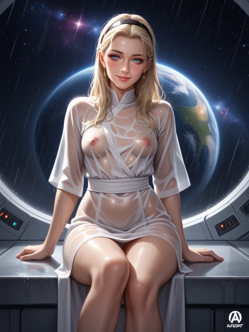 Shy Expression, Partial Close Eyes, Side Sitting Hentai AI Porn
