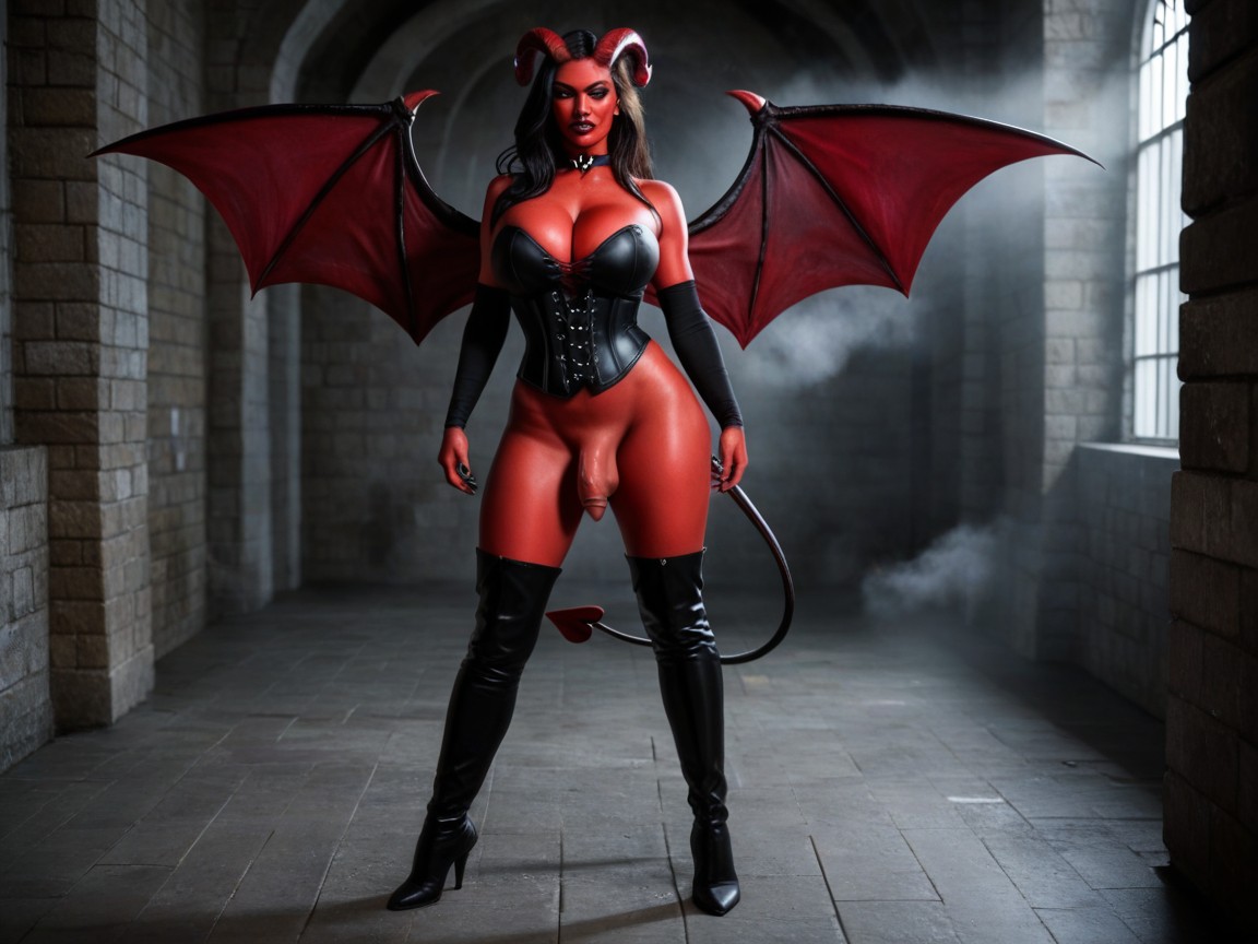 Big Red Demon Horns, Fire On Floor, Big Breasts Porno shemale IA