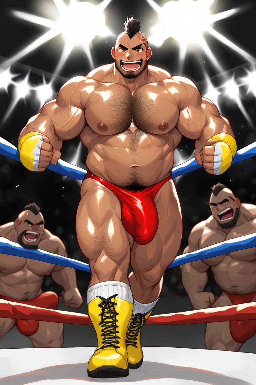 Enormous Bulge, Red Speedo, Arms Spread AI Gay Porn