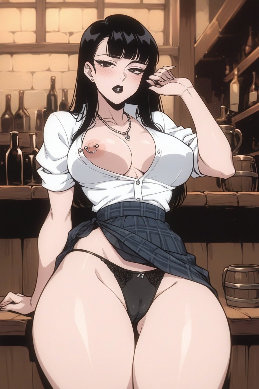 Thick Thighs, Exposed Breasts, Blunt Bangs Hentai AI Porn