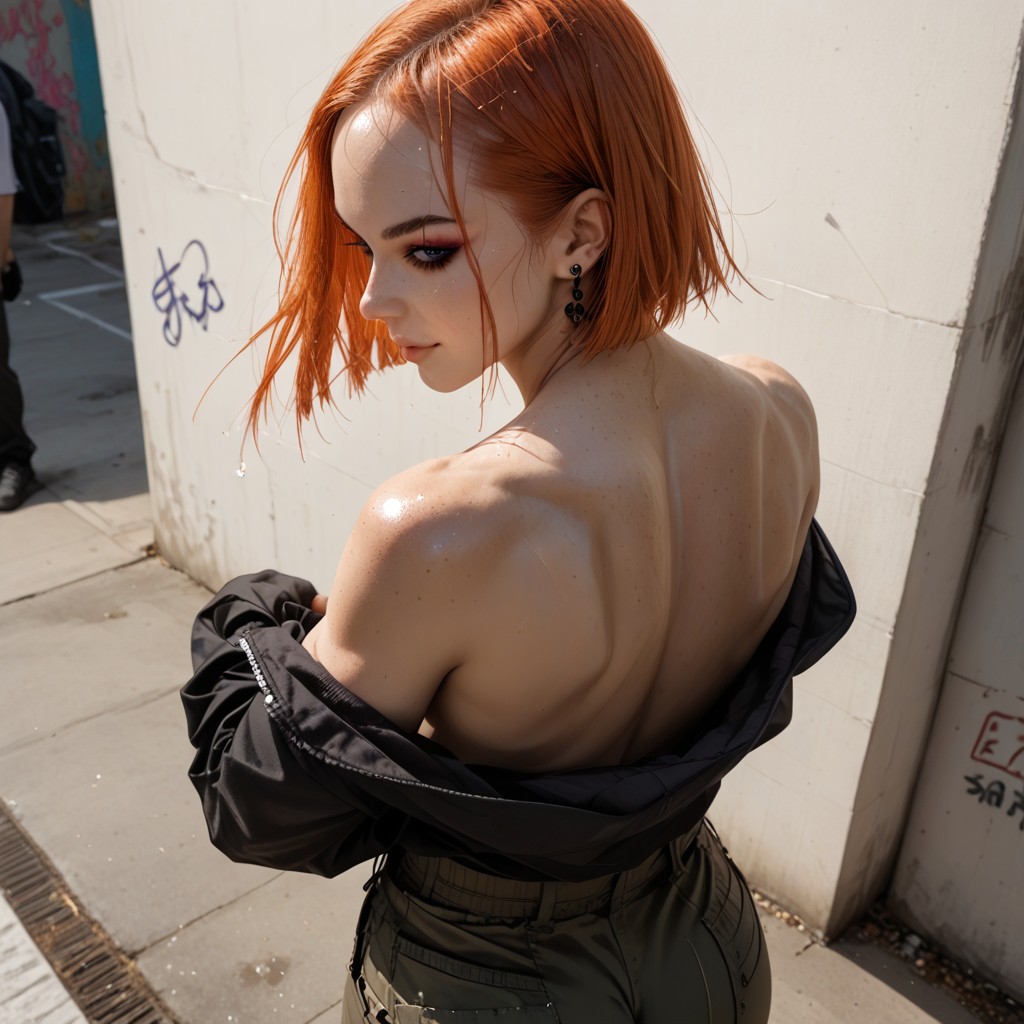 Hair Bangs, Ripped Clothes , / Cargo Pants AI Porn