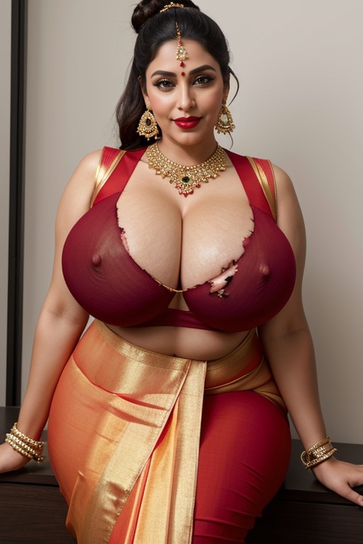 Extra Long Erect Nipples, Indian Necklaces, Yellow Silky Tight Saree AI Porn