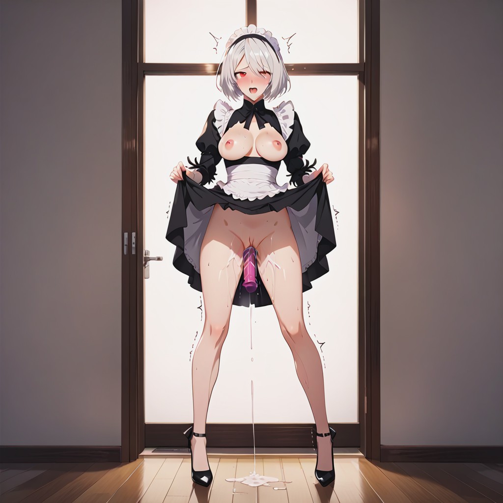 No Panties, White Hair, Maid Hentai AI Porn