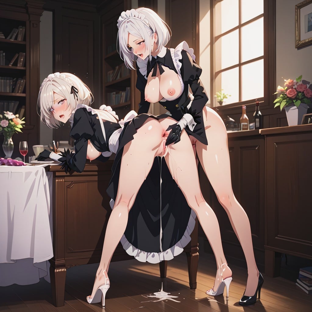 Wet Pussy, Detailed Eyes, French Maid Hentai AI Porn