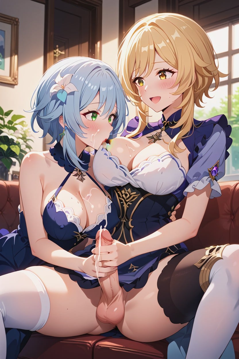 Cumshot, Happy, Lesbian Hentai AI Porn