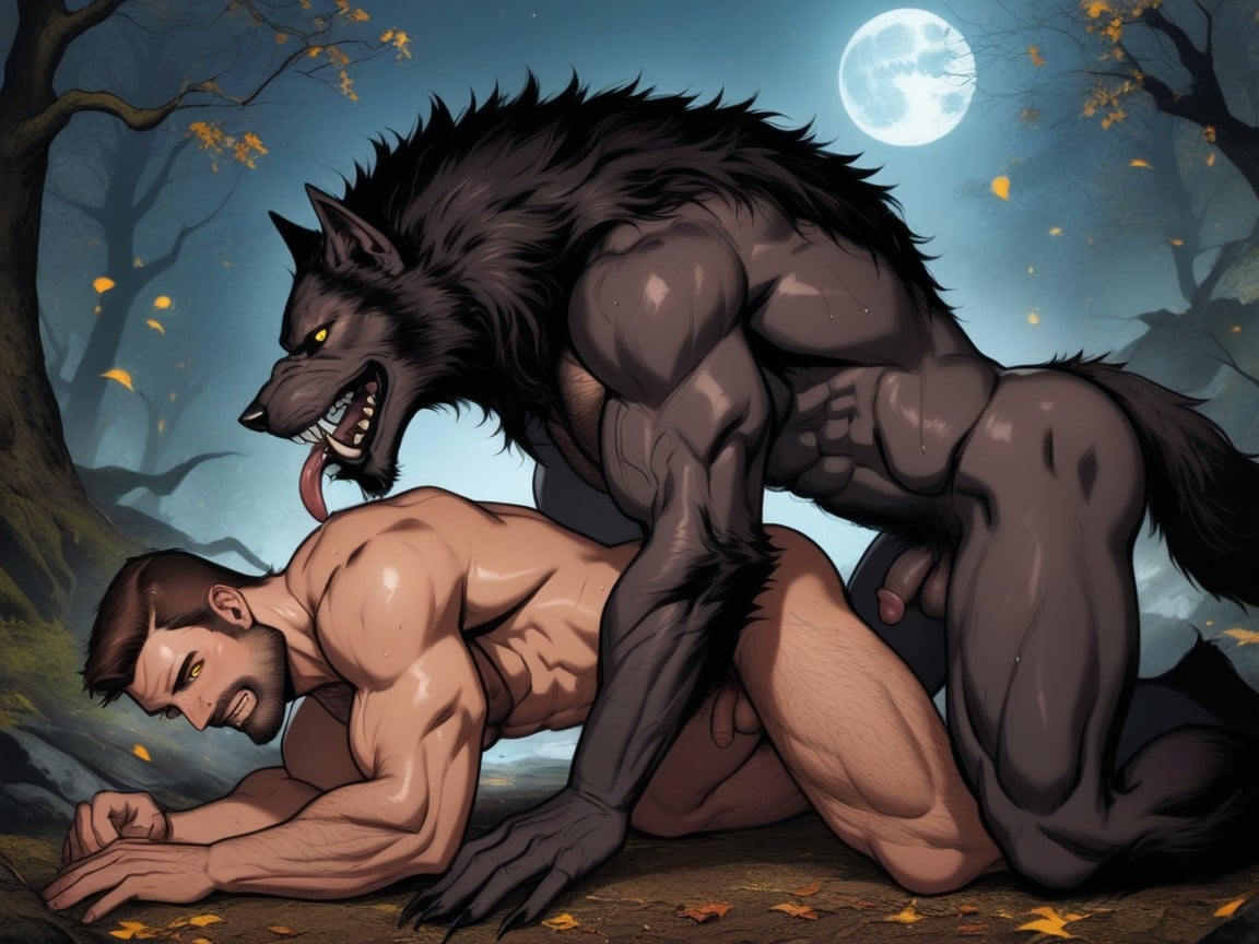 Werewolf Sweaty, Happy, 18+ AI Gay Porn