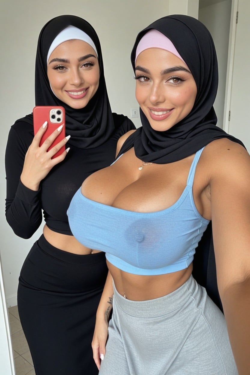Photorealistic, Arab, Woman Is Taller Than The Other AI Porn
