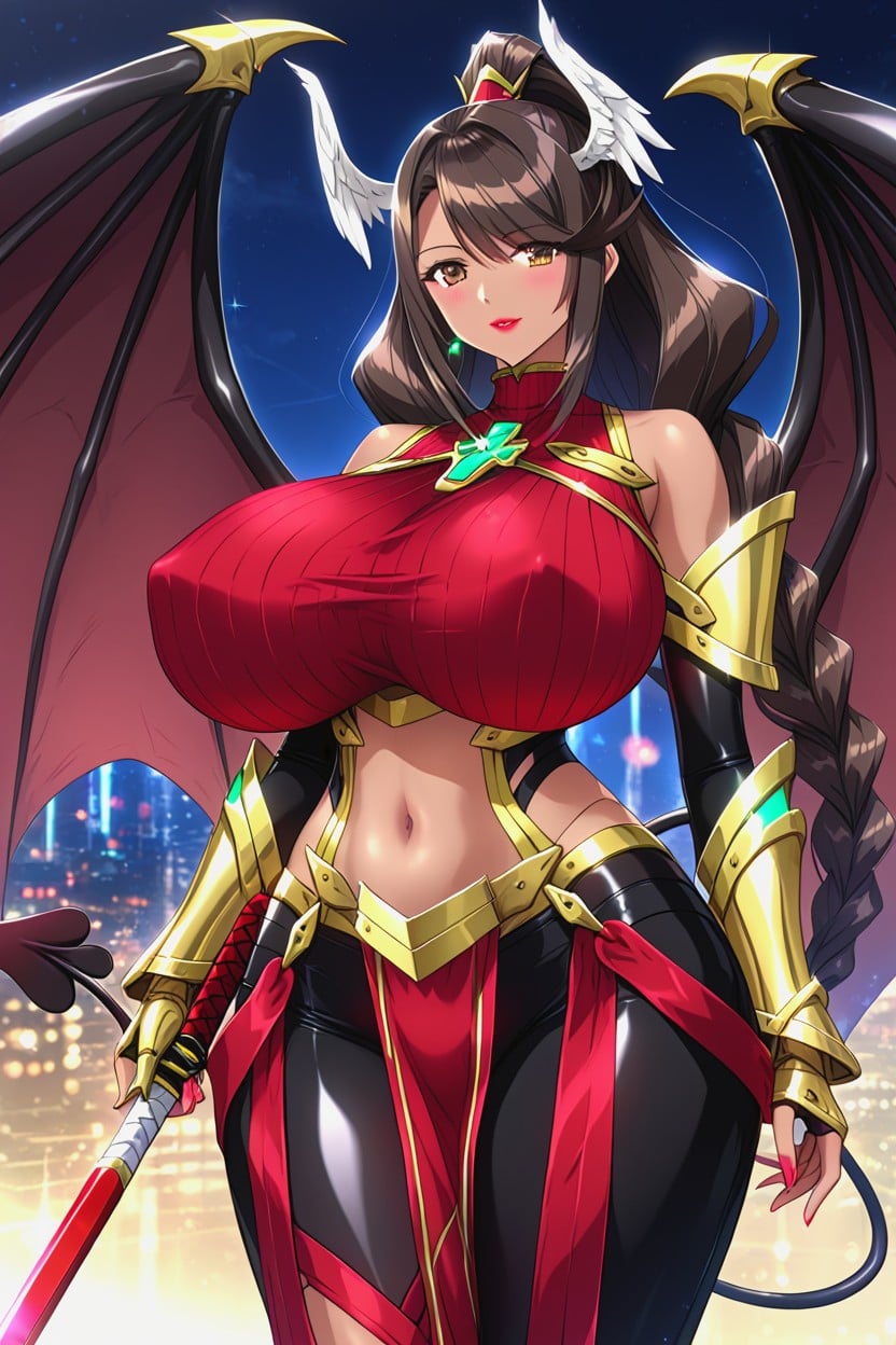 Holding Huge Red Sword, Gladiator, Dark Purple Hair Hentai AI Porn