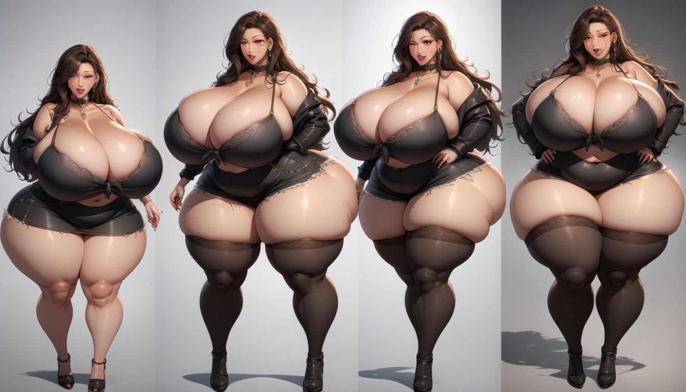Facing Foward Showing Her Growth So Much More Fatter, Cleavage, Hyper Fat Ass Expansion BBW AI Porn