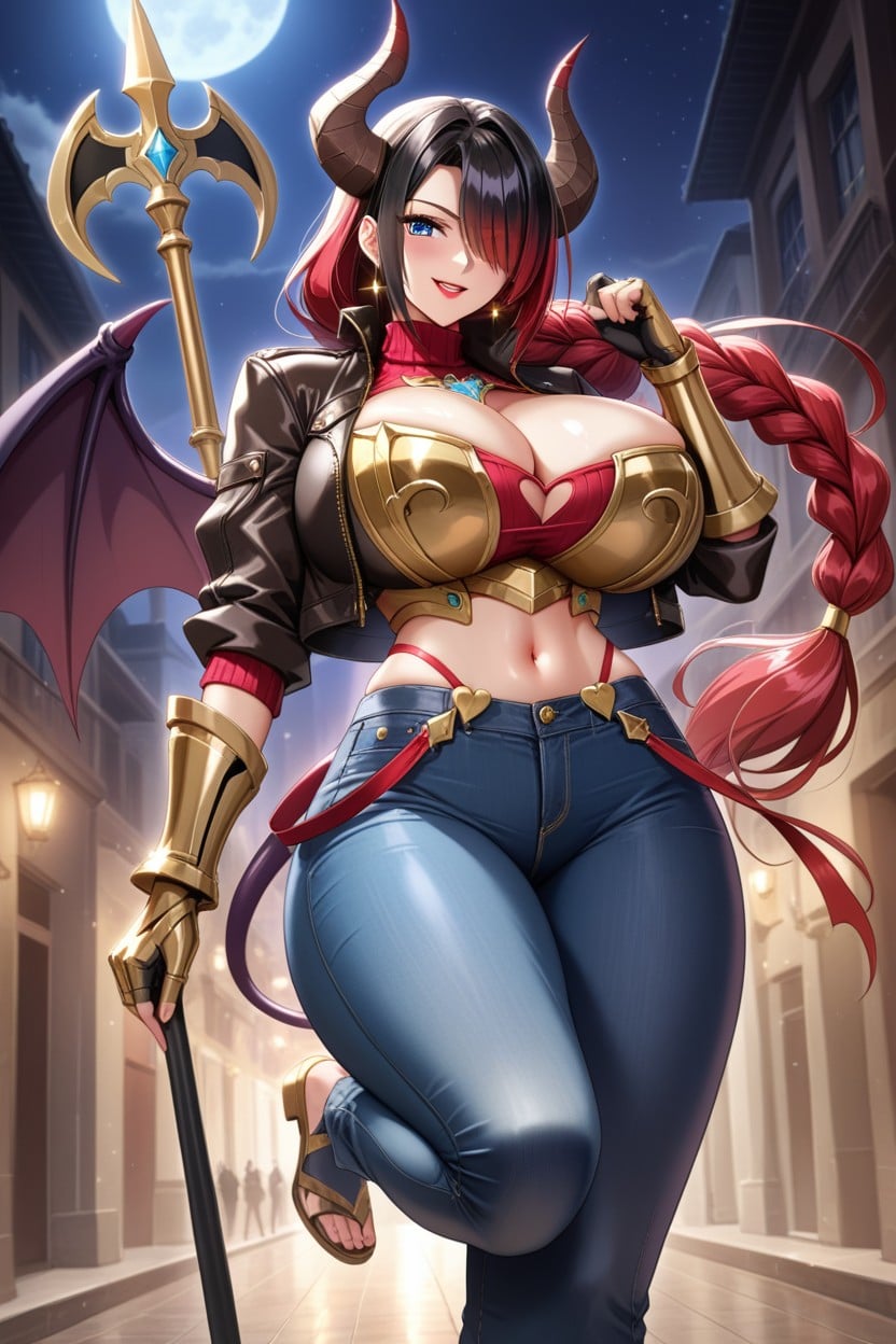 Streets, Black Cropped Bomber Jacket, Demon Head Wings Hentai AI Porn