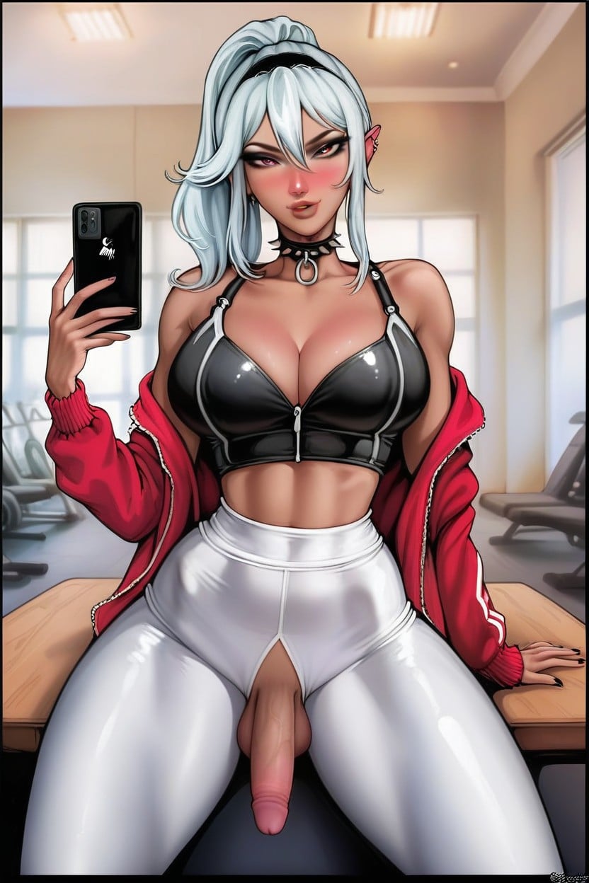 Fitness Gym, Full Body, Smug Expression Shemale AI Porn