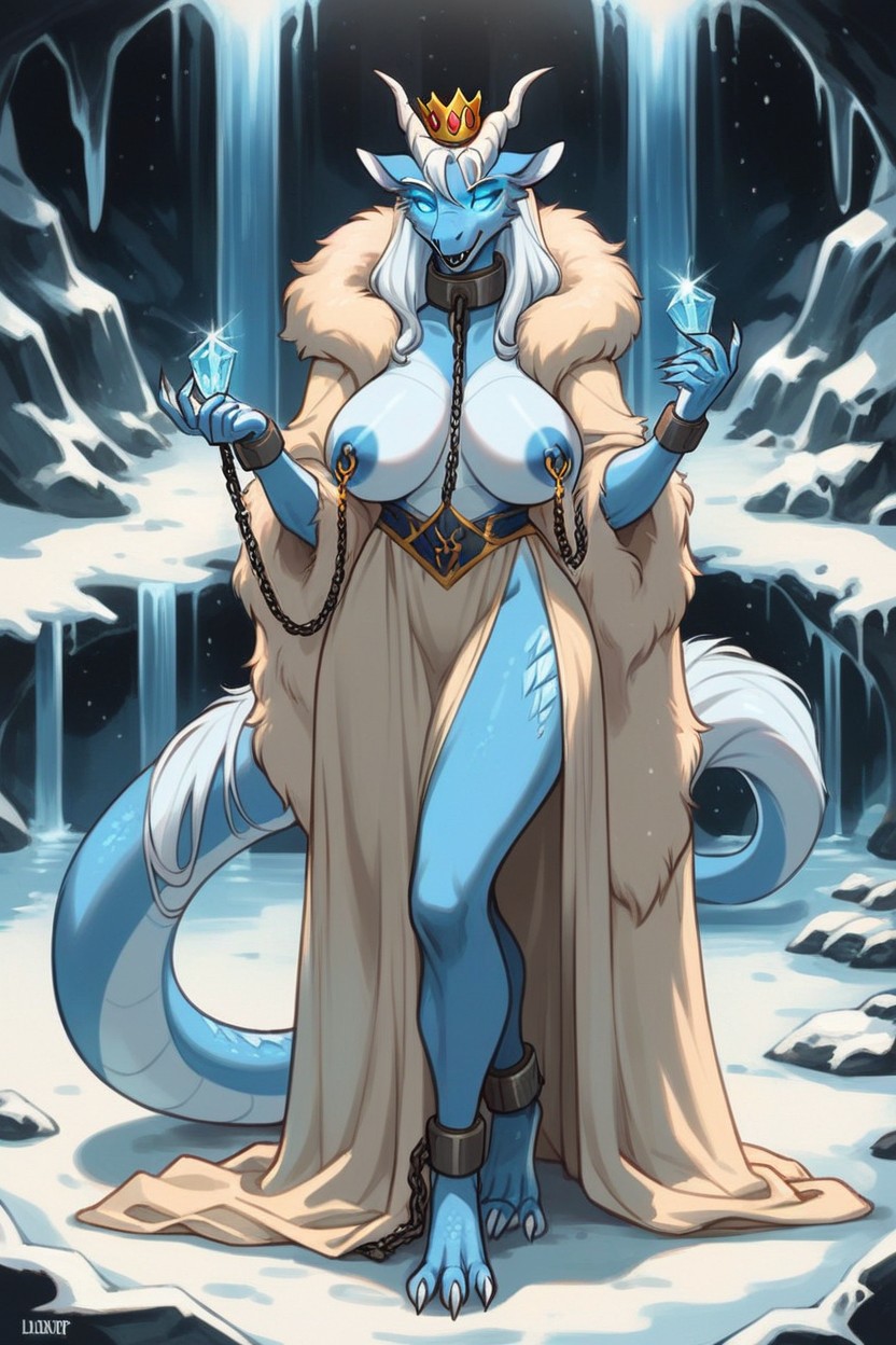 Ice Colored Nipples, White Belly, Legs In Shackles Furry AI Porn