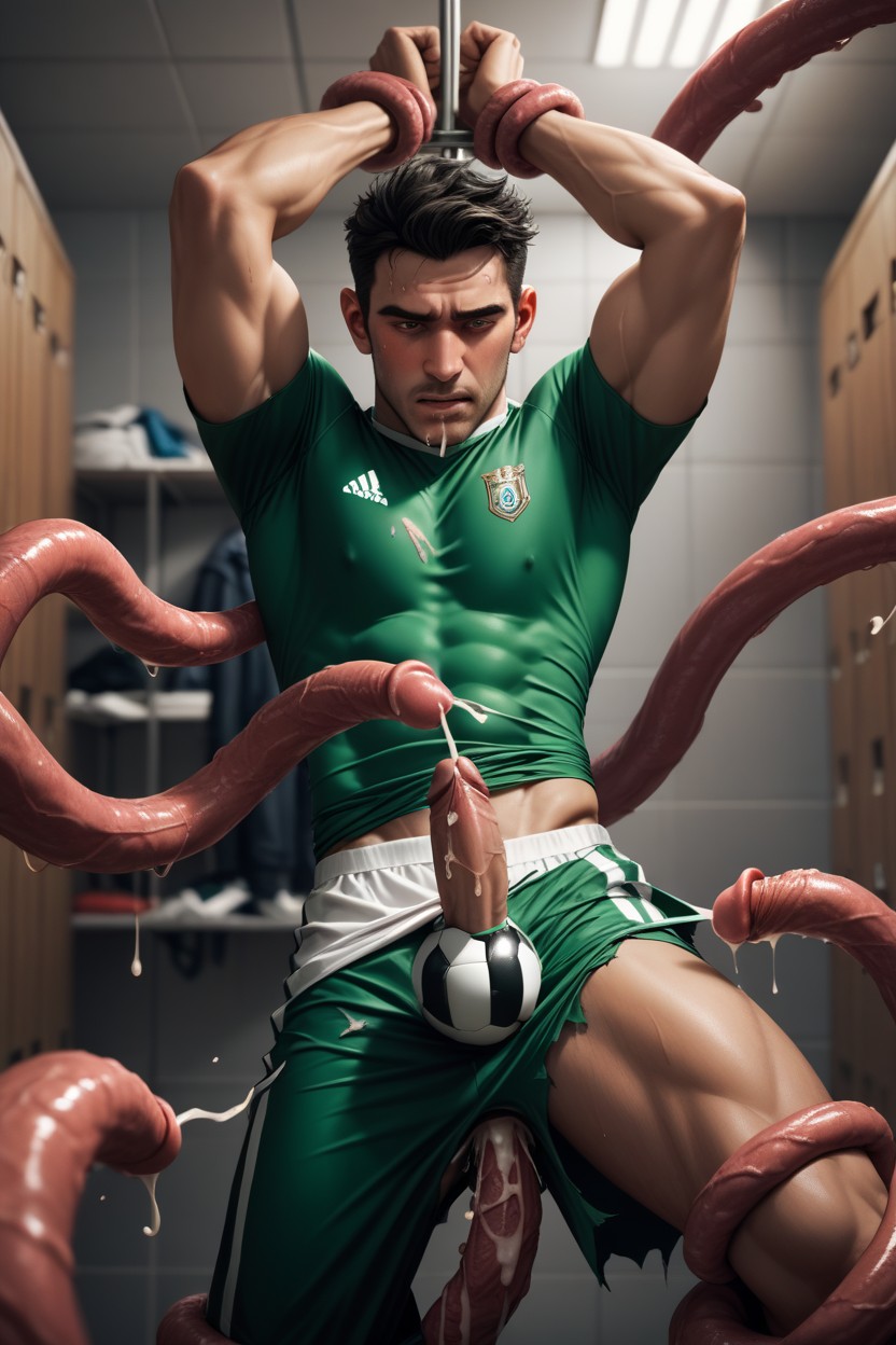 Resisting Tentacles, Laying, Cum Leaking AI Gay Porn