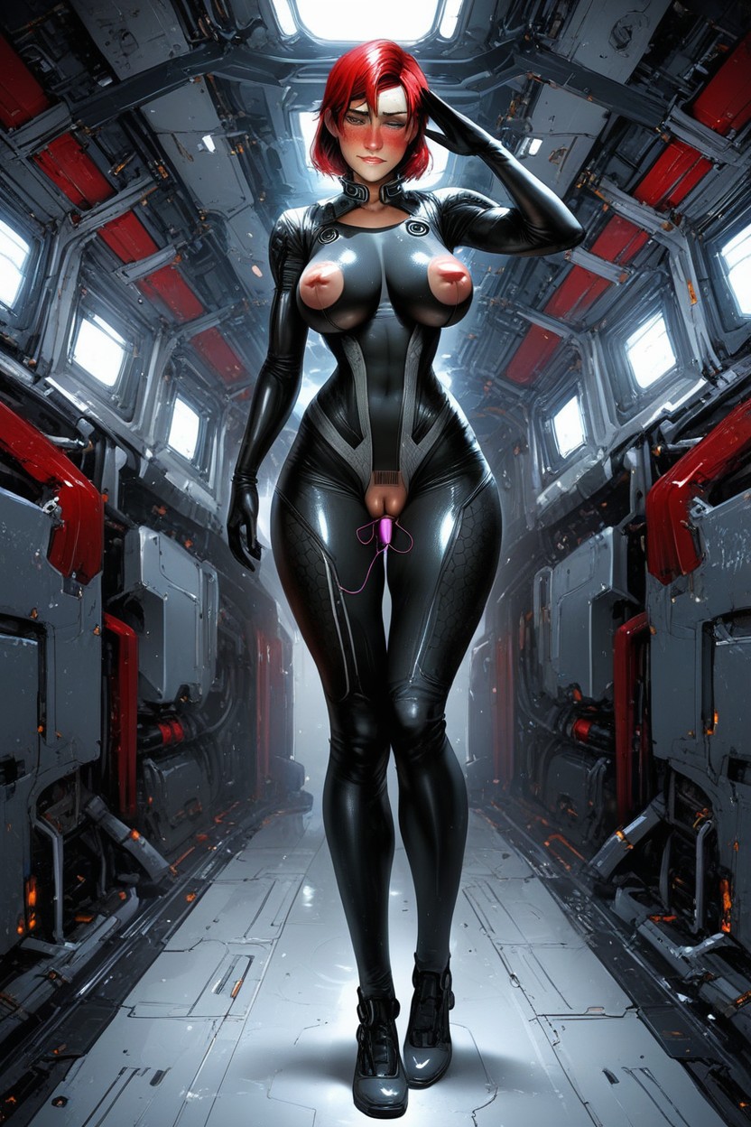 Black Long Gloves, Red Hair, Commander Shepard From Mass Effect AI Porn