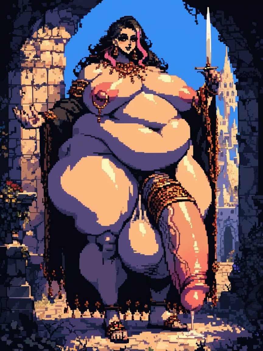 Morbidly Obese, Dancer Sandals, Black Hair With Pink Highlights AI Gay Porn