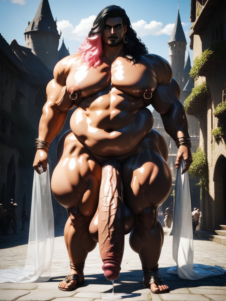 Extremely Veiny Penis, Thick, Black Hair With Pink Highlights AI Gay Porn