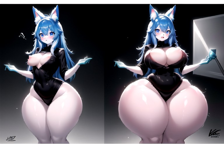 Facing Foward Showing Her Growth So Much More Fatter, Mega Hyper Fat Breasts Expansion, Split Screen Hentai AI Porn