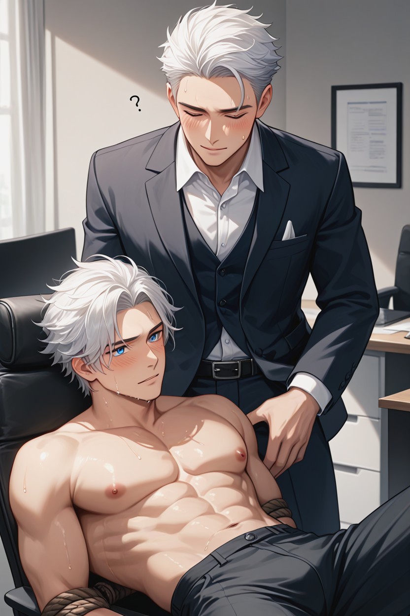 Naturally Fluffy, Layer Hair, White Hair AI Gay Porn
