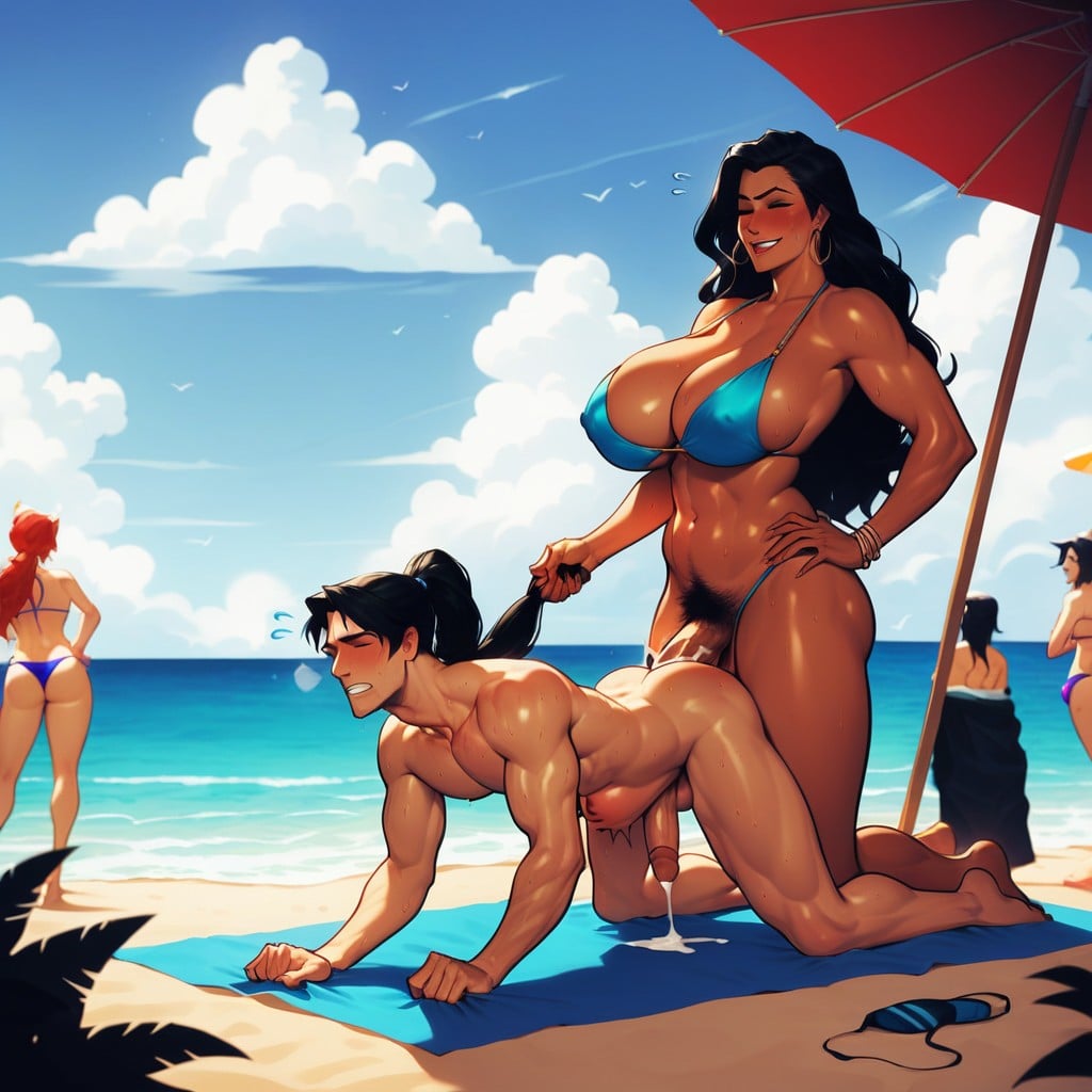 Clenched Teeth, Beach, Futadom Shemale AI Porn