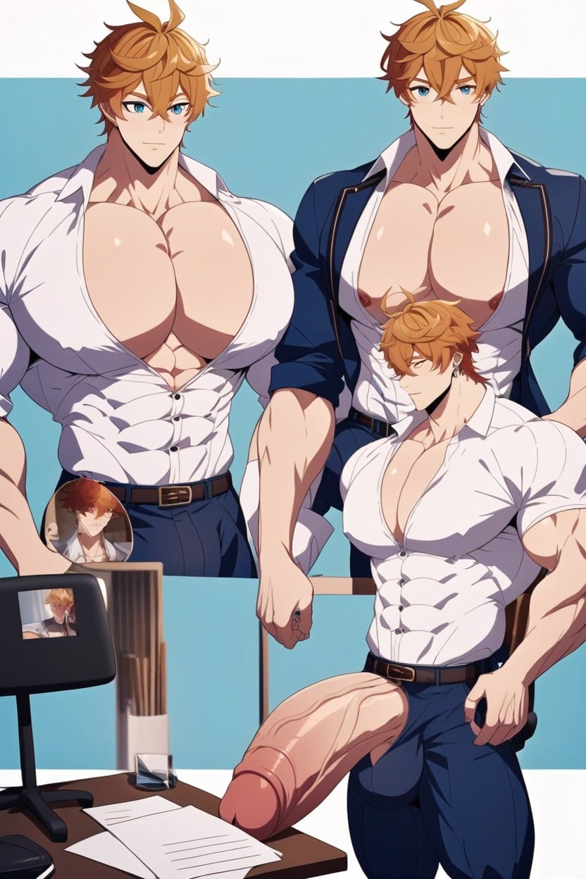Toned Defined Abs, Ginger Hair, Enormous Cock AI Gay Porn