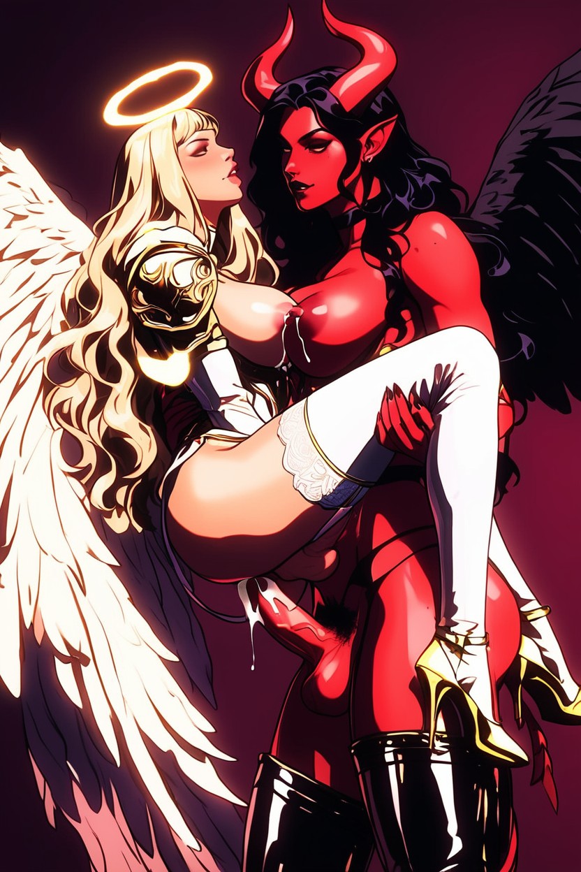 Garter Belt, Cumshot, Futa Angel With Halo Of Yellow Light Shemale AI Porn