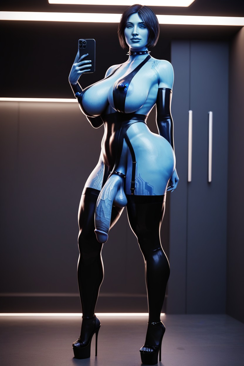 Latex Robe, Limp Cock, Puffy Asshole Shemale AI Porn