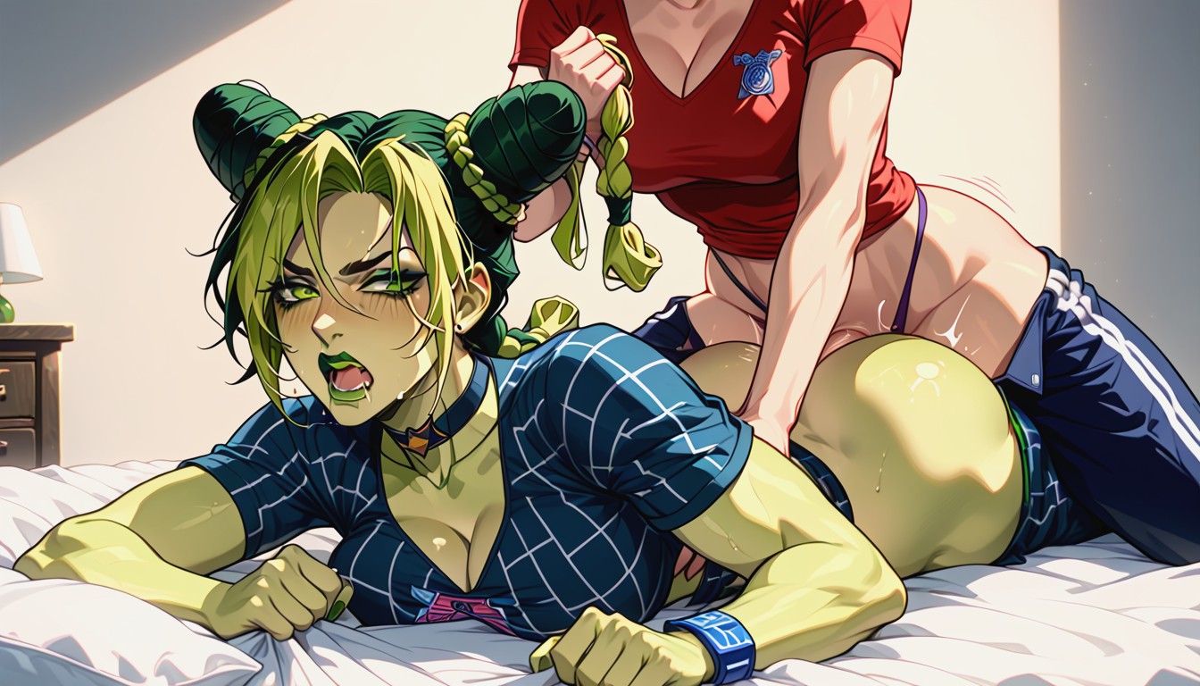 Makima Clapping Jolyne's Cheeks, Max Detail, Makima Groping Jolynes Tits While Fucking Her Pronebone Hentai AI Porn