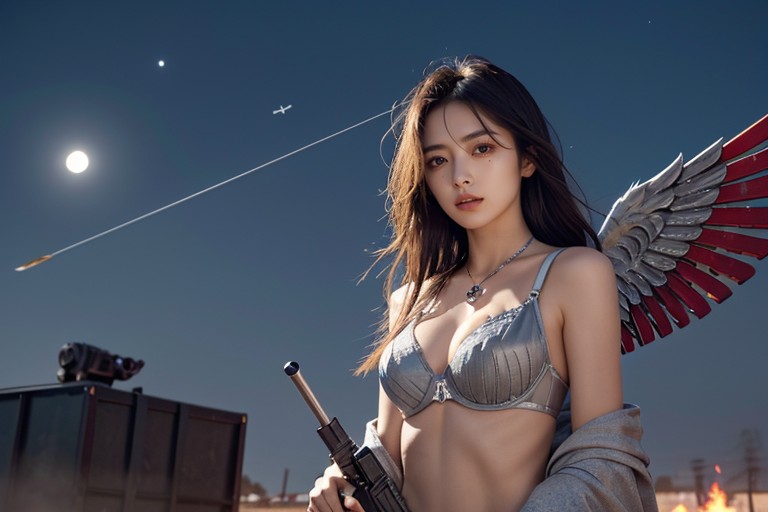18+, Shiny Fire Ashes In Air, Wearing Transmission Panels On Hand Asiatischer KI Porno