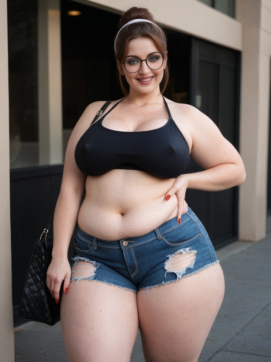 Sideboob, Freckles, Standing On Los Angels Street AI Porn