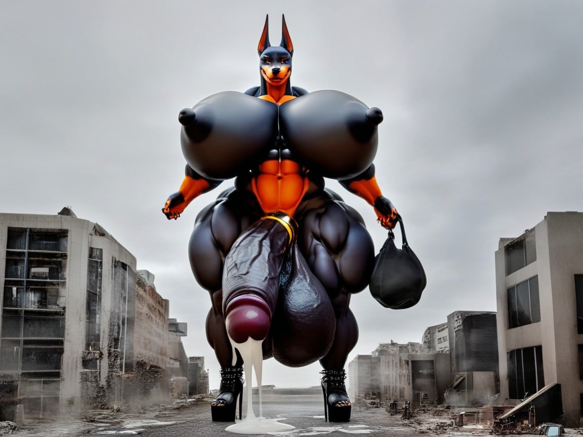 Massive Huge Cock, Doberman, Huge Muscular Arms ファーリーAIポルノ