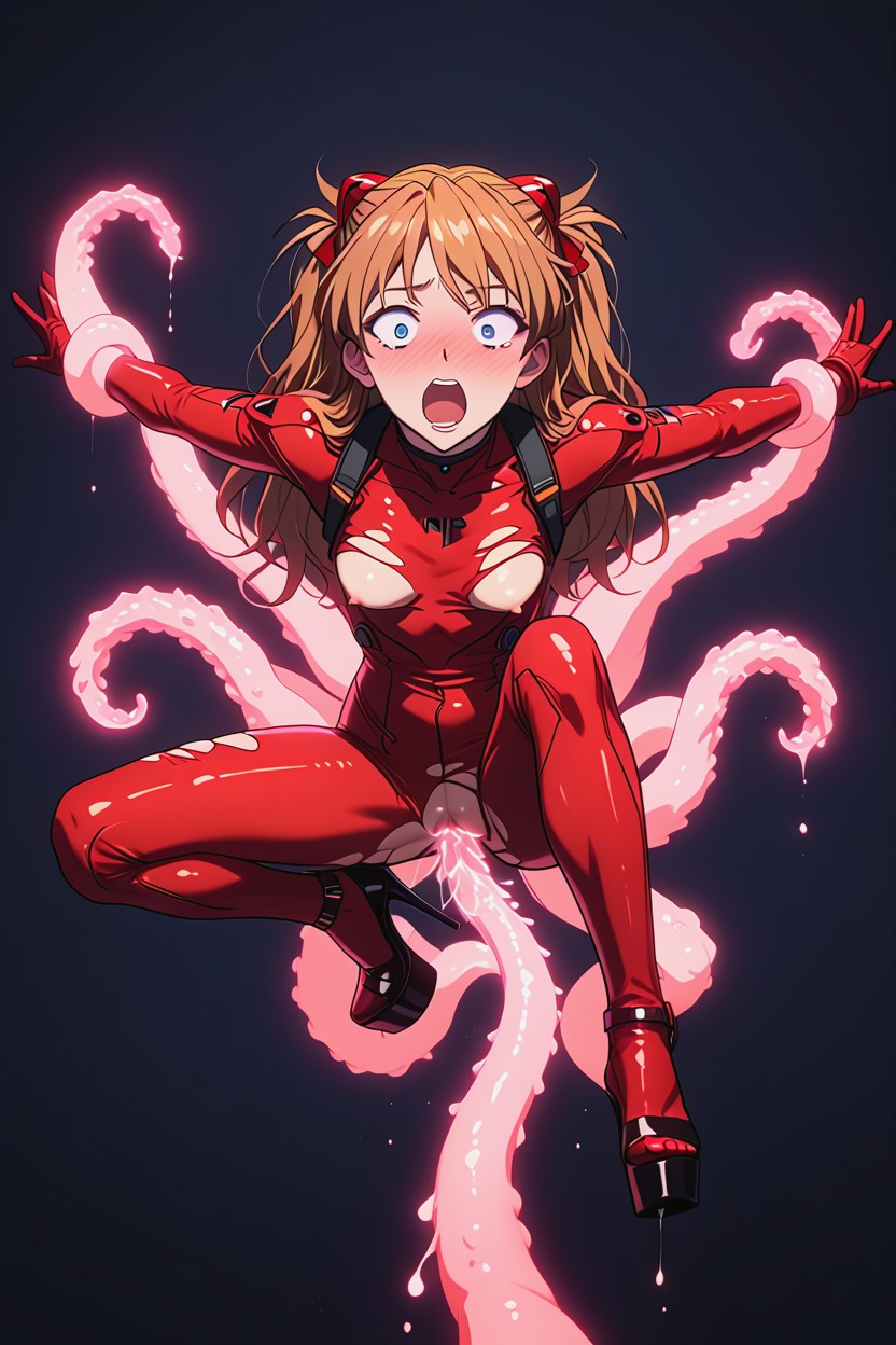 Laying On Stomach, Red Bodysuit, Surprise In Mouth Open Hentai AI Porn