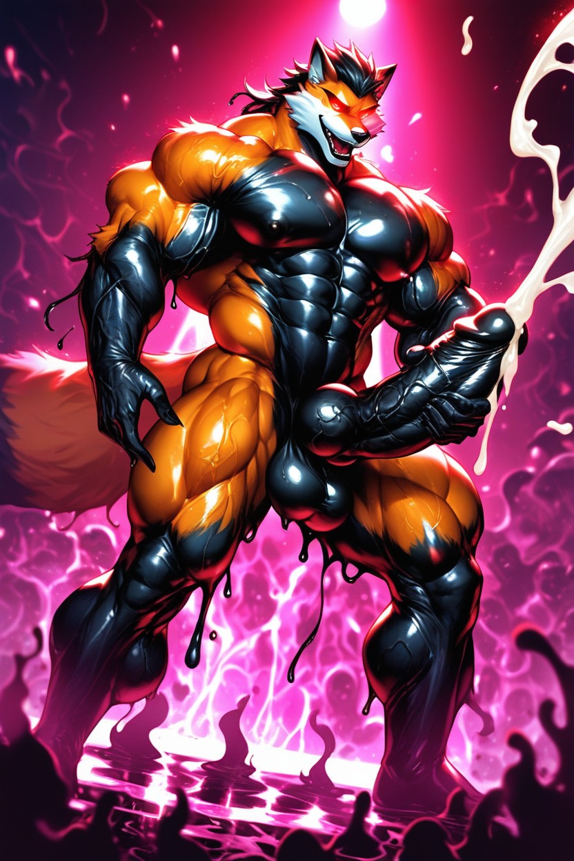 Dancers Splashed With Cum, Large Muscular Fox, Excessive Cum Furry AI Porn