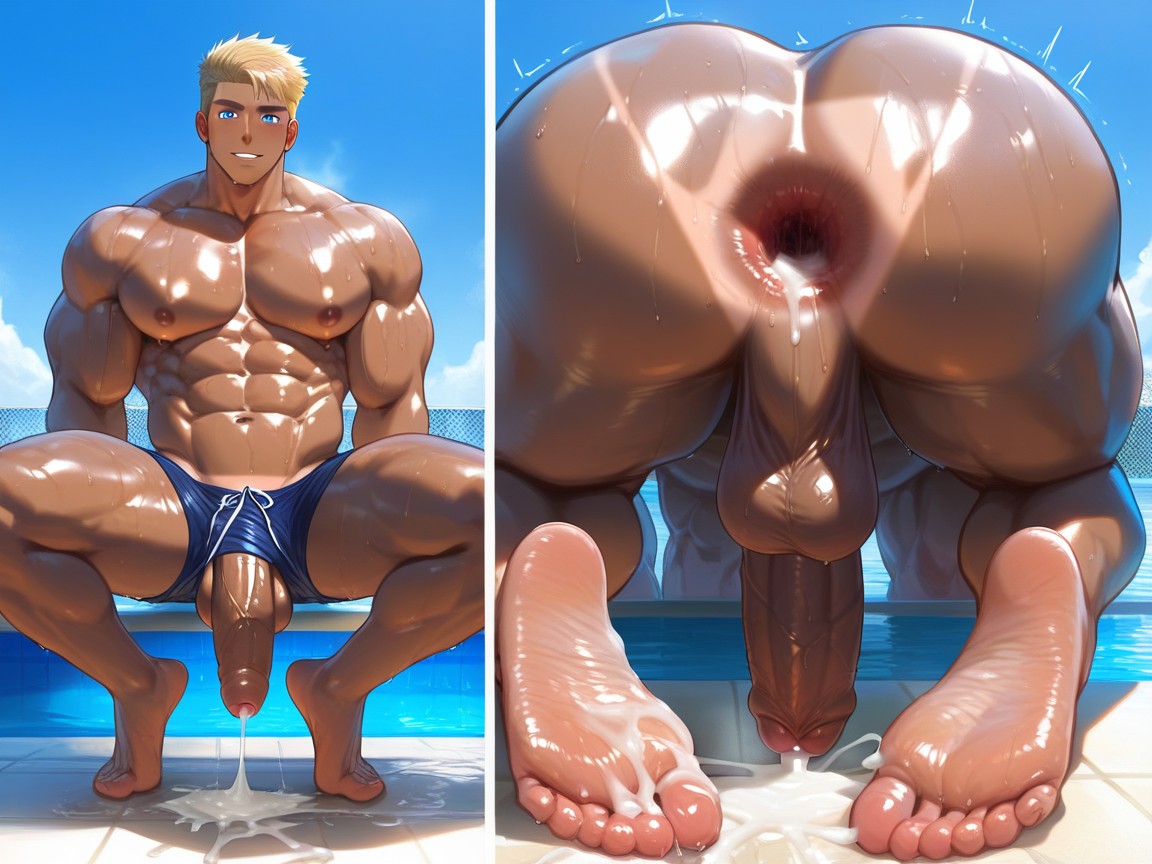 Athletic Physique Lean Body, Veiny Cock, Tan Lines AI Gay Porn