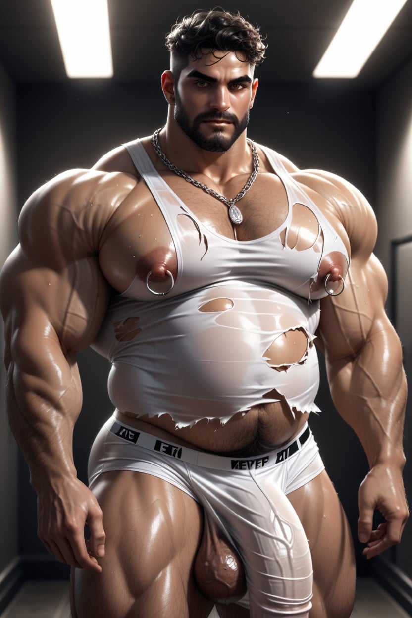 Powerlifter Physique, Thick Build, Bronze Tan AI Gay Porn