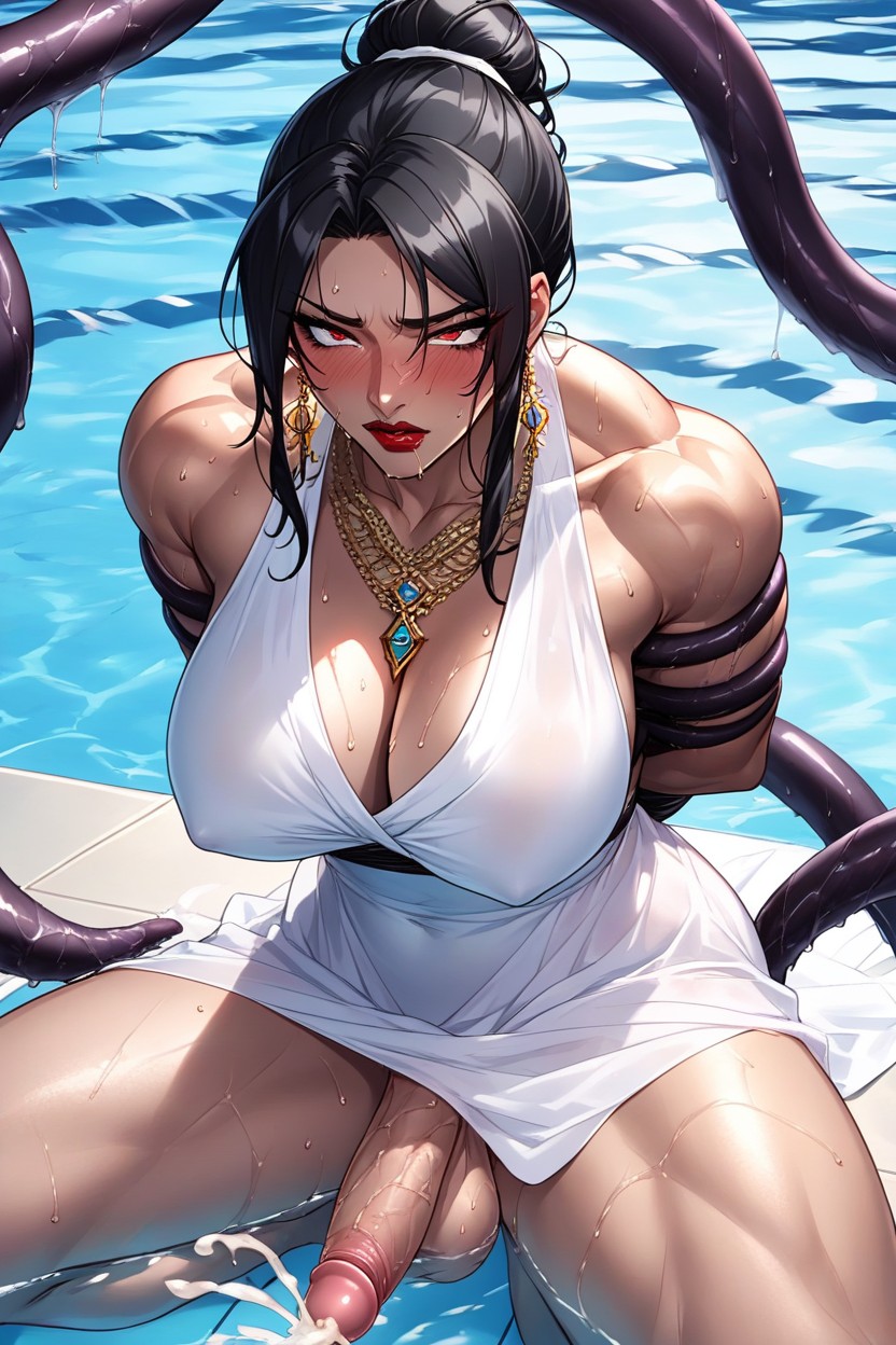 Hanging By Black Tentacles, Black Tentacles Bind Her Legs, Futanari AI Porn