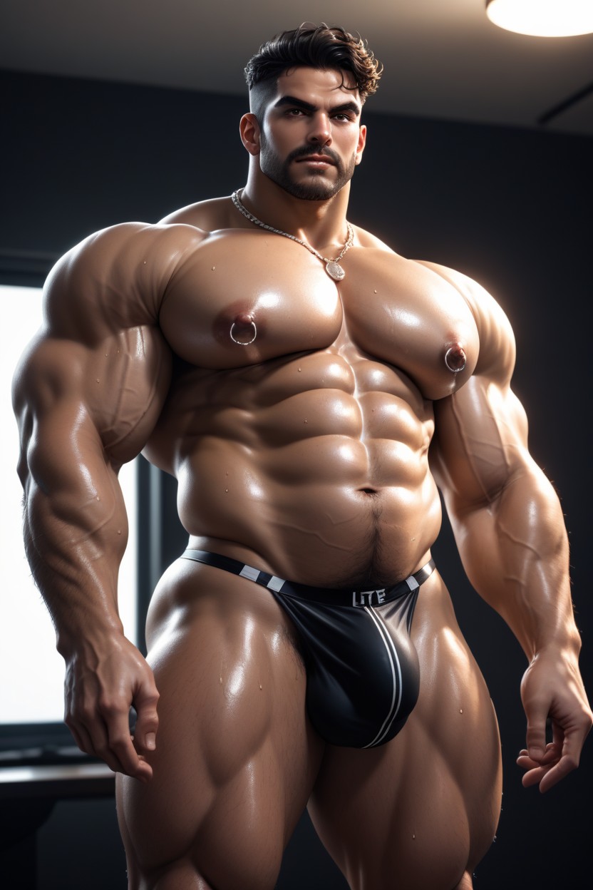 Massive Muscles, Thong, Sweaty AI Gay Porn