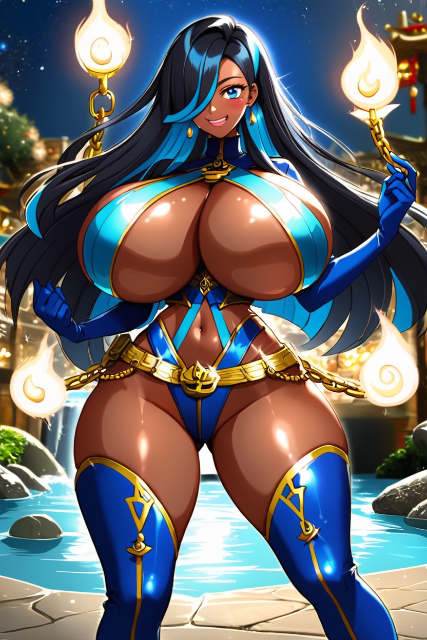 Blue Chaps, Blue Gloves, Blue Hair Bangs Hentai AI Porn