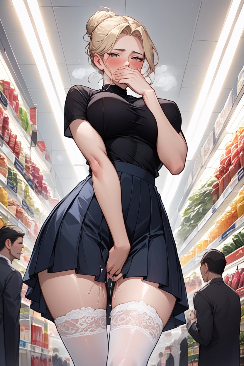 Black Pleated Skirt, Tired Face , Bust Shot AI Porn