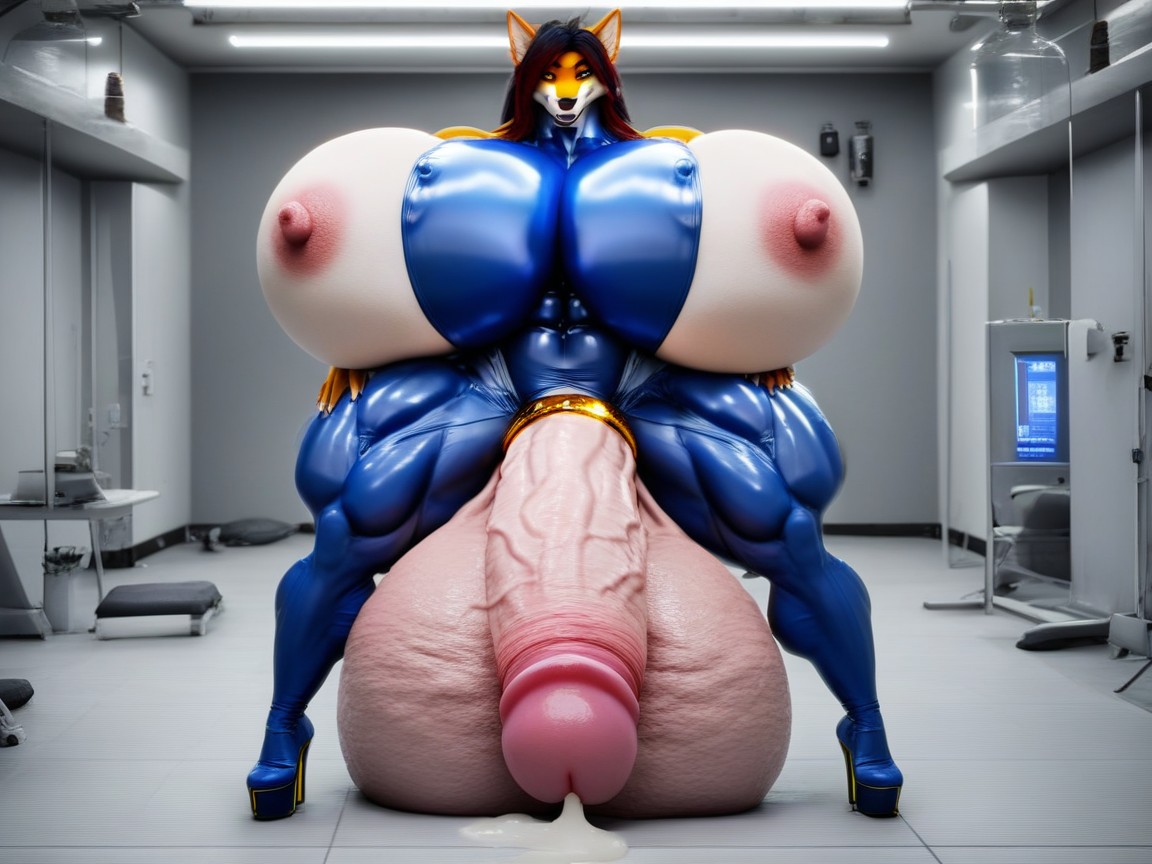 Massive Cock, Holding Cock, Huge Muscular Arms Furry AI Porn