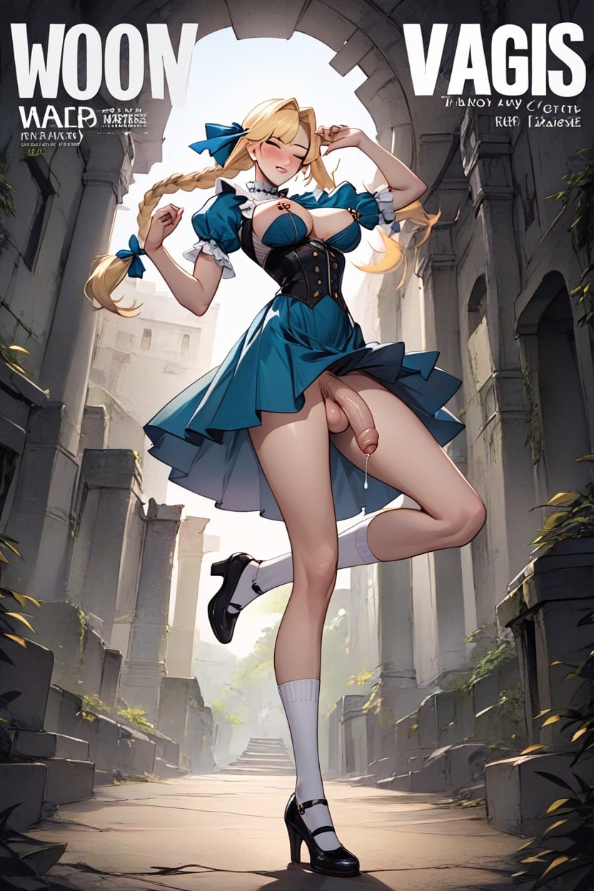 Long Braided Twin Tails, Blue Hair Ribbon, Mary-jane Shoes Shemale AI Porn