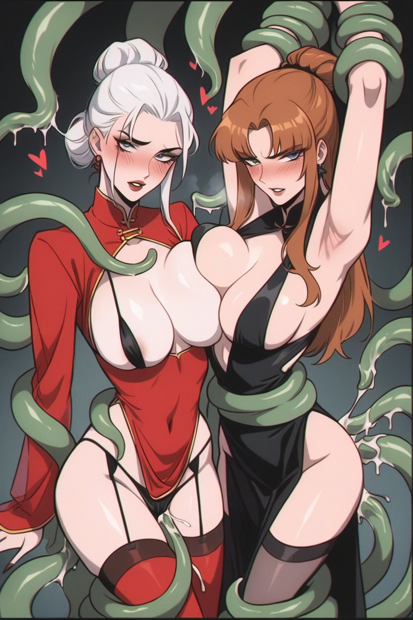 Tentackes In Her Mouth, Hearts, Detailed Hentai AI Porn