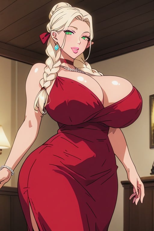 Curvy, Hair With Four Colors, Hair Bobcut Red Hentai AI Porn