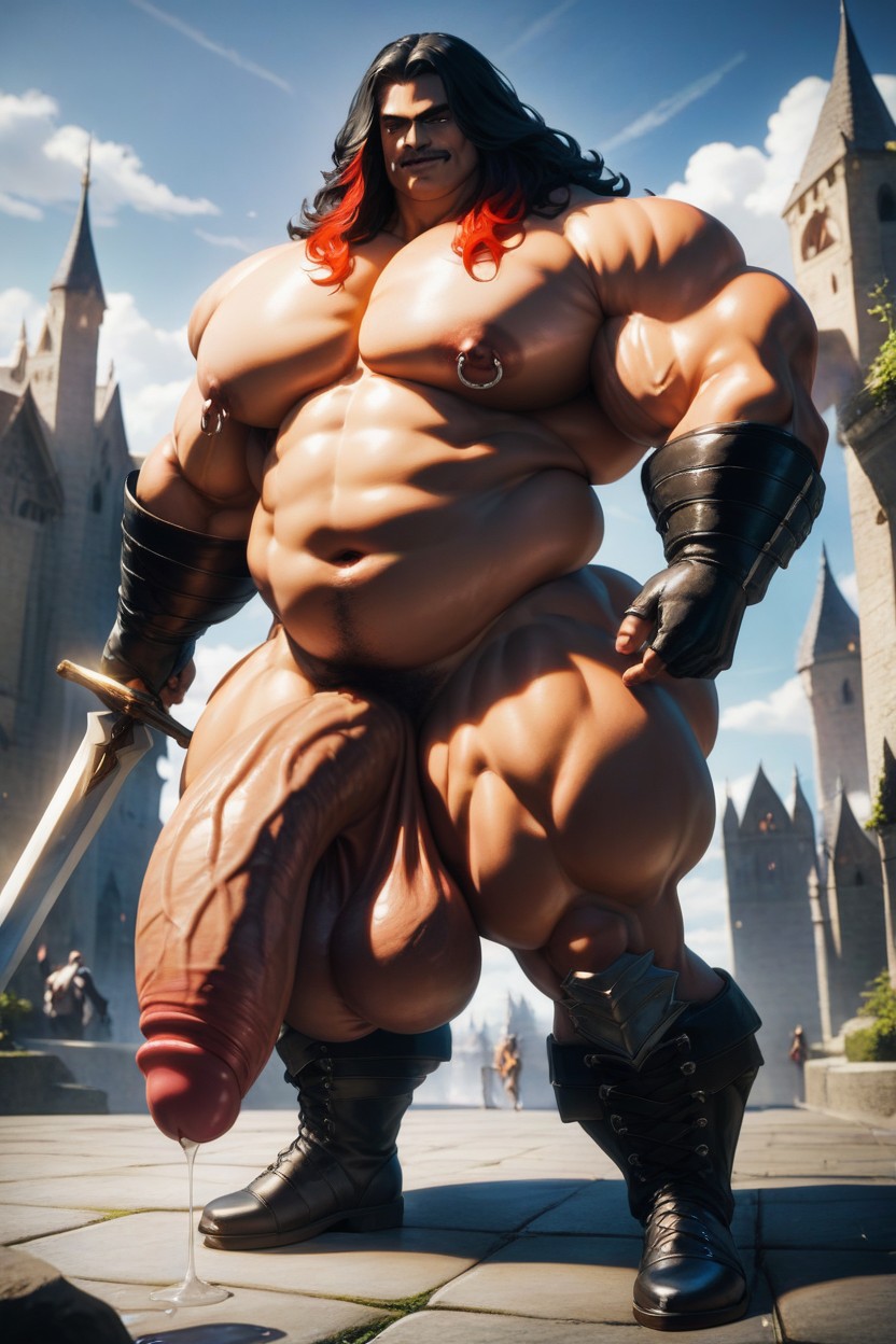 Shaved Body, Effeminate Beautiful Womanly Face, Hyper Penis Bigger Than Body AI Gay Porn