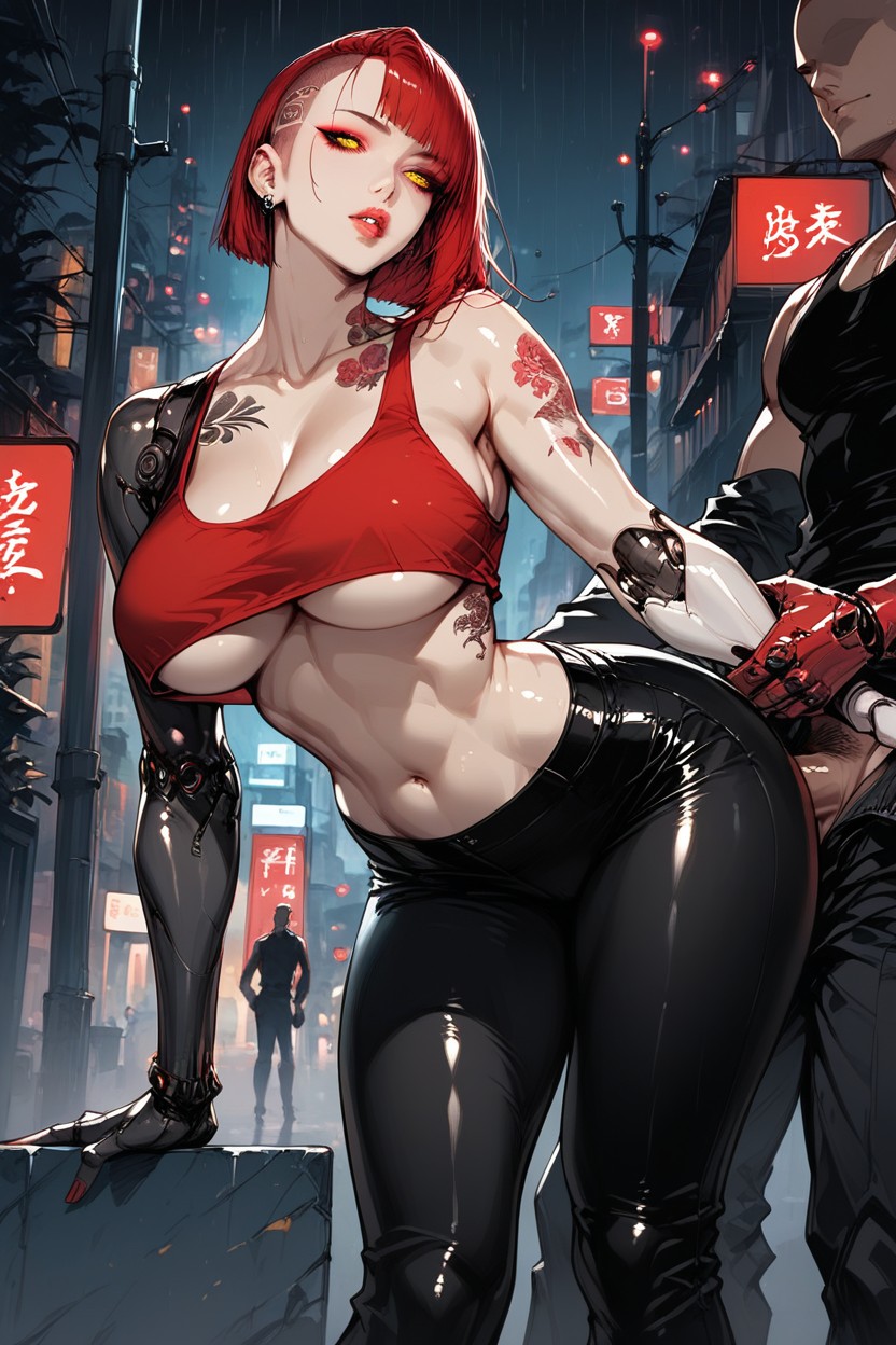 Exposed Navel, Camel Toe, One Robotic Arm Hentai AI Porn