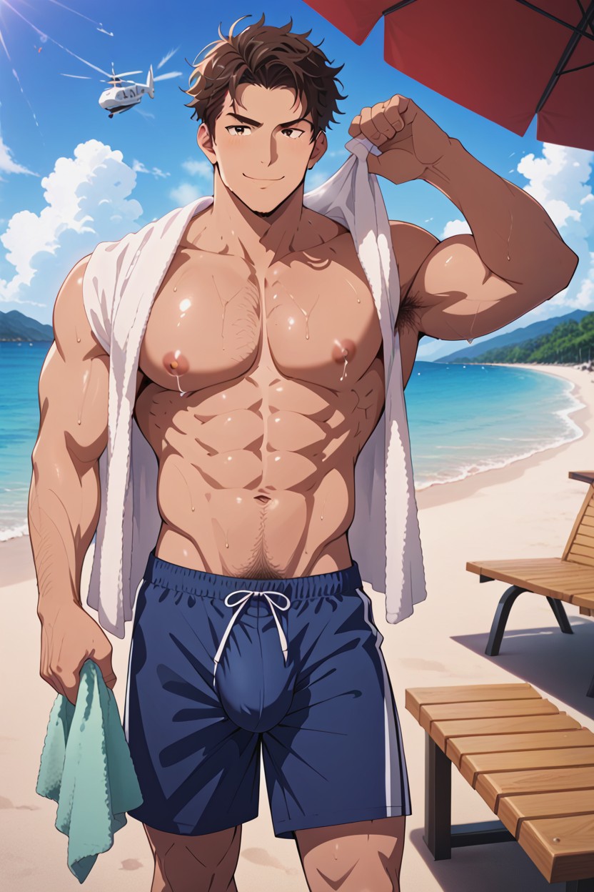 Large Sized Balls, Dick Peeking Through The Towel, Not Paying Attention AI Gay Porn